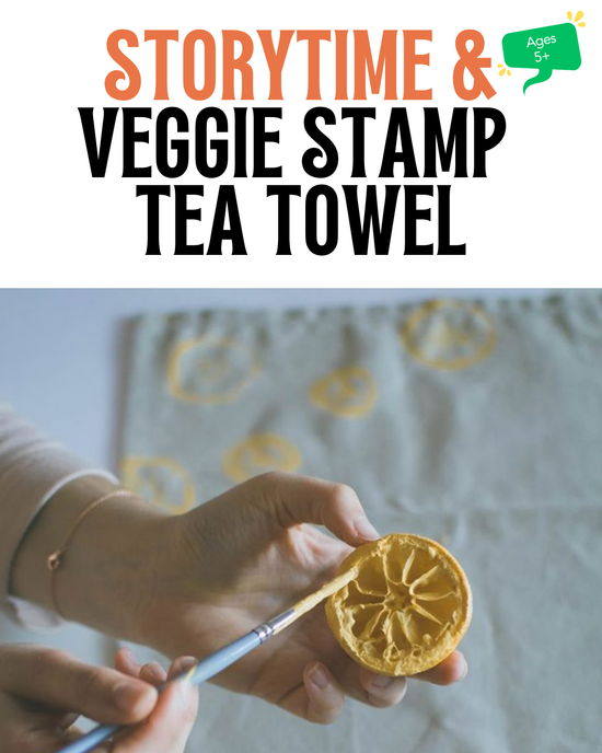 Story Time & Veggie Stamp Tea Towel Class