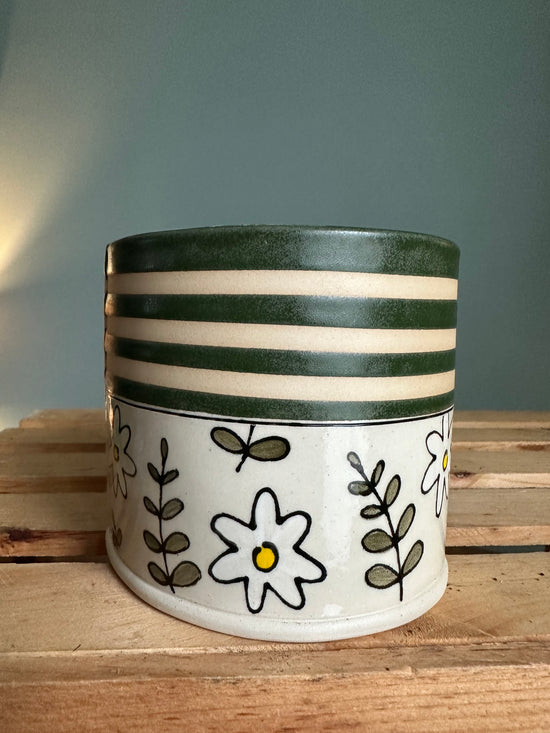 Green Stripe, Flower Bottom Pot by Kaitlin Savage Ceramics