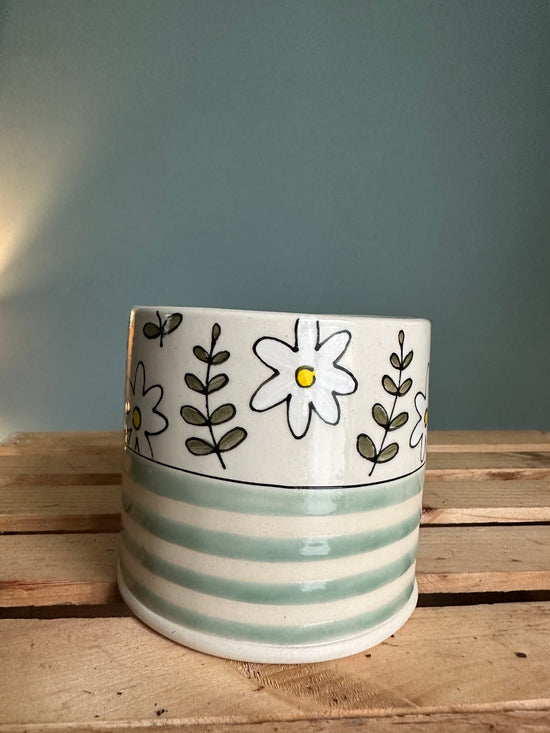 Green Stripe, Flower Top Pot by Kaitlin Savage Ceramics