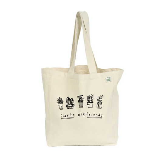 "Plants Are Friends" RECYCLED CANVAS TOTE WITH POCKET