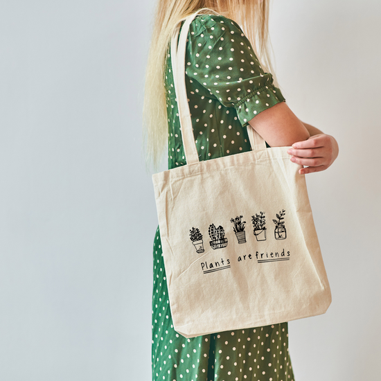 "Plants Are Friends" RECYCLED CANVAS TOTE WITH POCKET